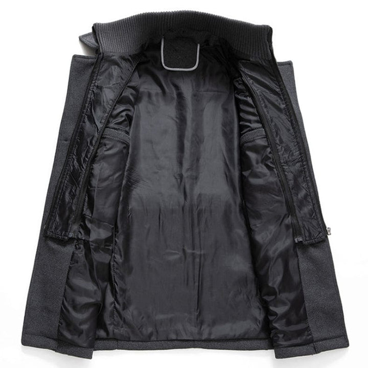 Men's 2-in-1 overcoat with zip bib collar Calder in Grey – padded lining inside view