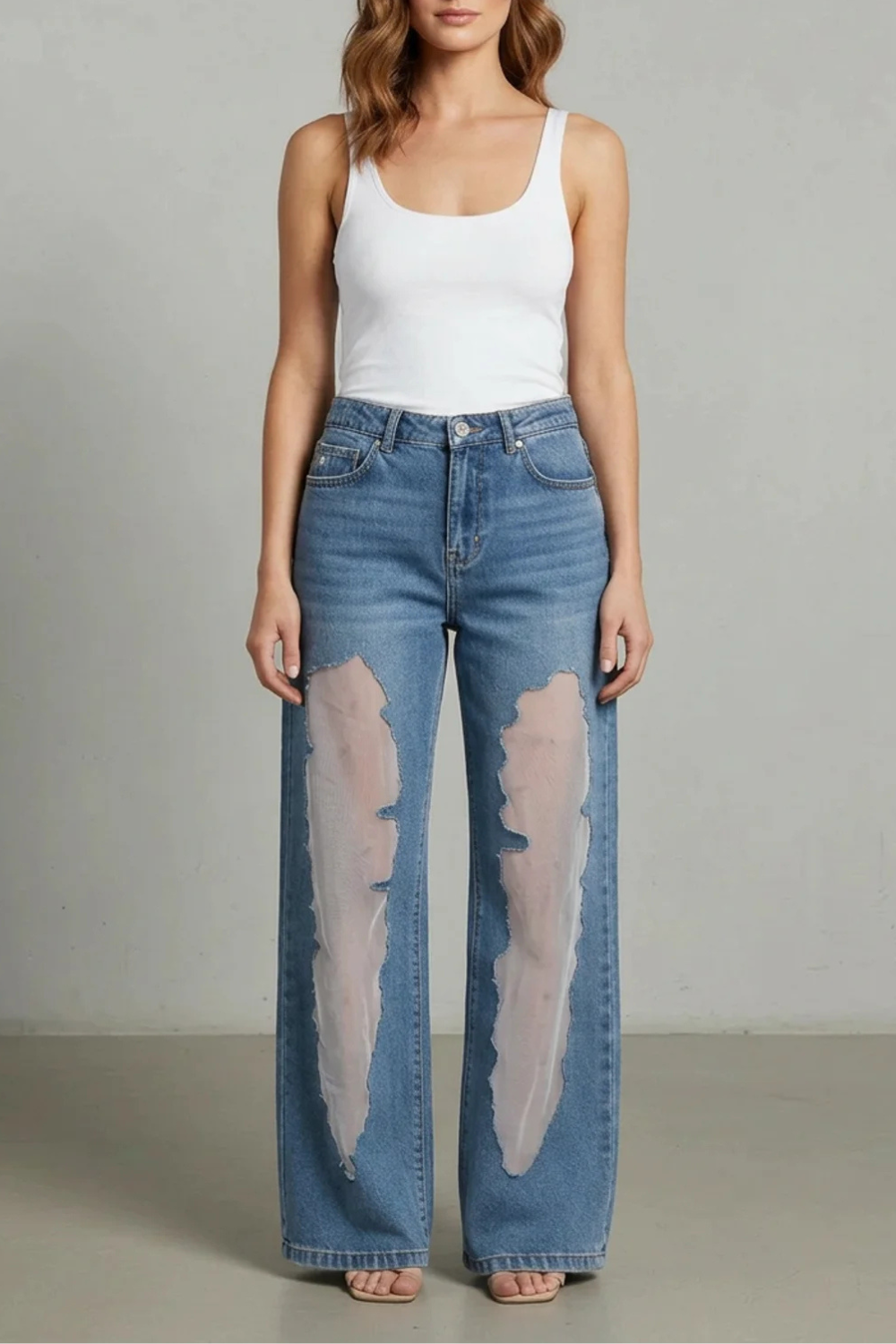 Women's High Waisted Wide Leg Patchwork Jeans - Ondrelle