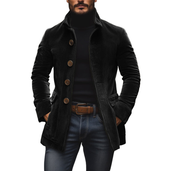 Men's corduroy coat Dorrington in Black – single-breasted style, front view