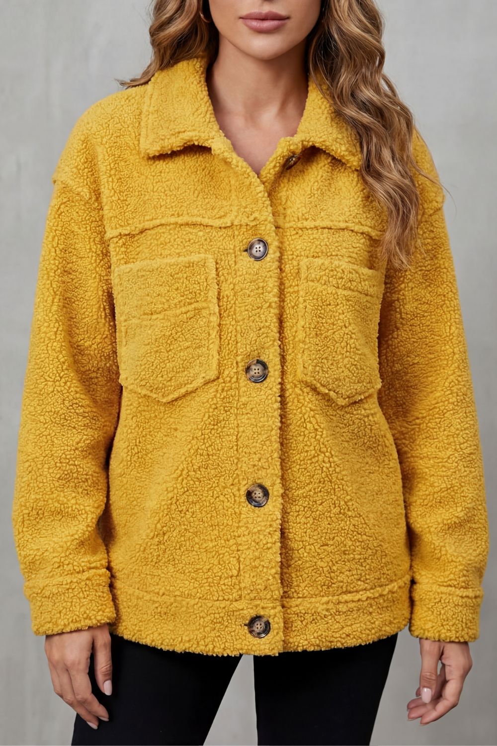 Women's Textured Fleece Button-Up Jacket – Una