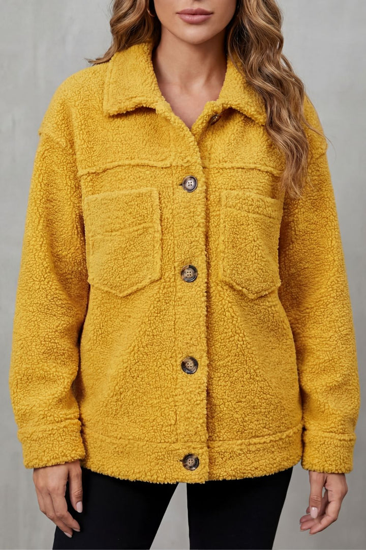 Women's Textured Fleece Button-Up Jacket – Una