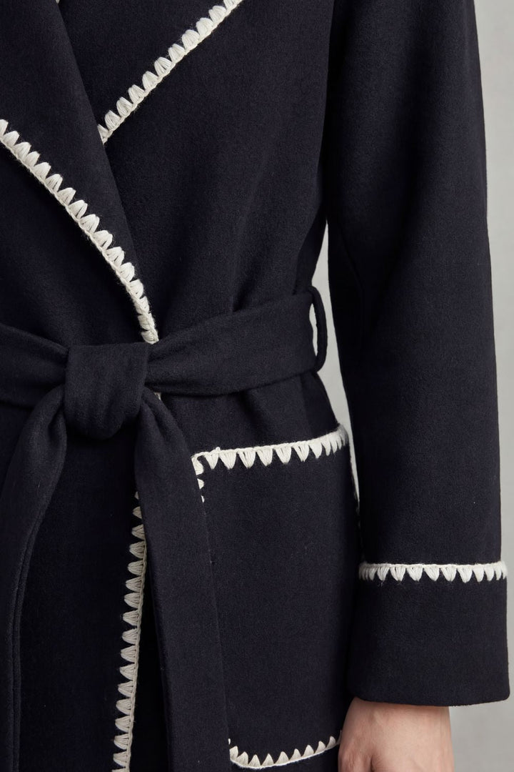 Women's Longline Belted Coat with Contrast Trim – Esme