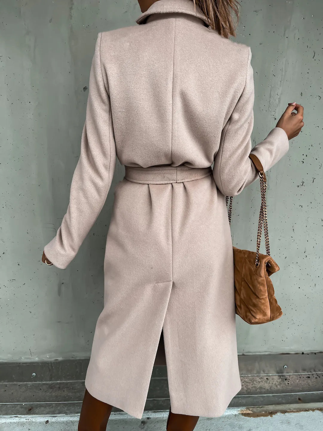 Women's belted wrap coat Lettie in Beige – back view