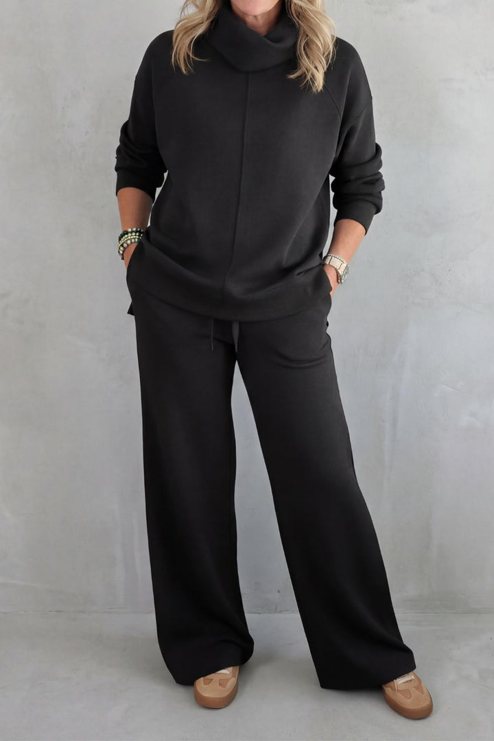 Women's Draped Turtleneck and Wide-Leg Trouser Set - Esmerelle