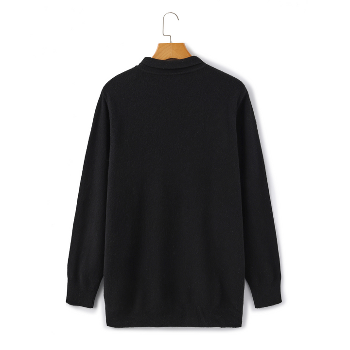 Men's soft knit polo jumper Ferris in Black – back view on hanger