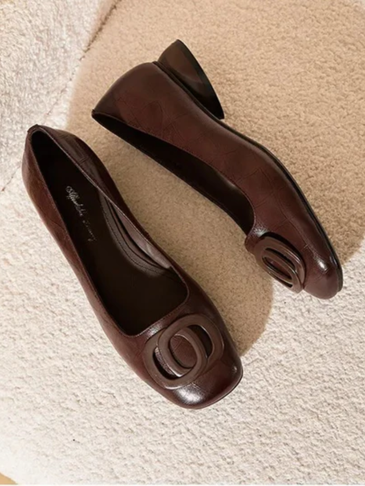 Women's Leather Block Heel Flats – Opium