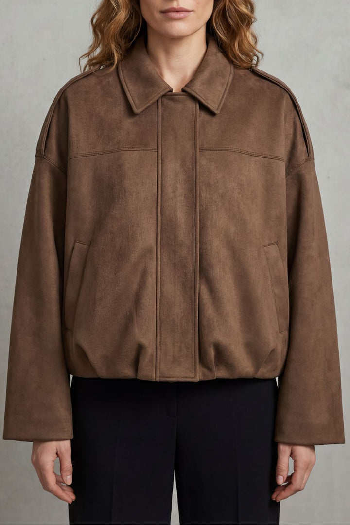 Women's Sculpted Volume Suede Bomber Jacket – Vesper