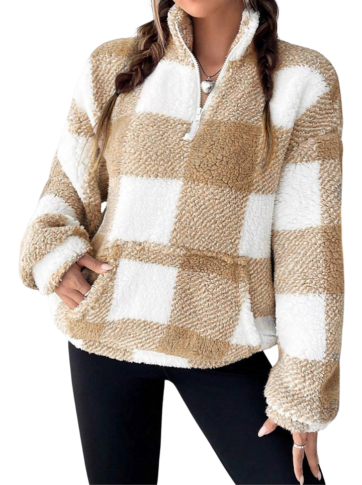 Hillie™ – Casual Plaid Half Zip Pullover
