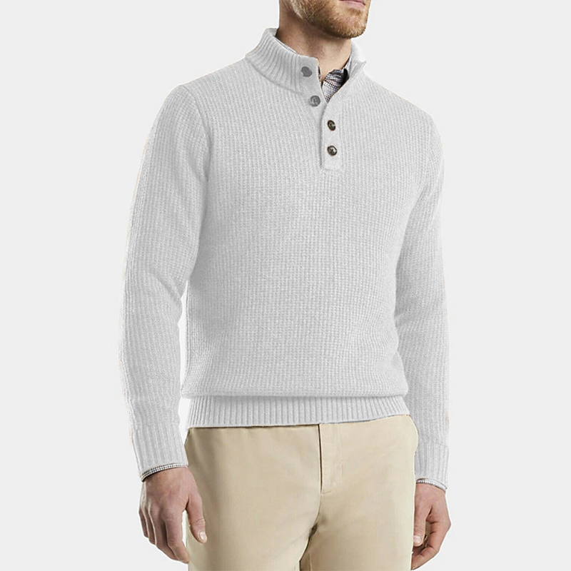 Men's Button Neck Knitted Jumper – Yorick in White, front view
