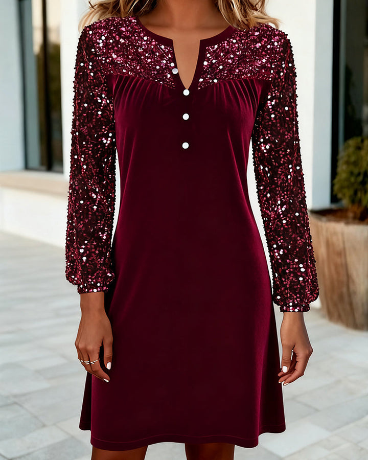 Karolina | Festive Dress with a Velvet Sheen and Sequin Sleeves