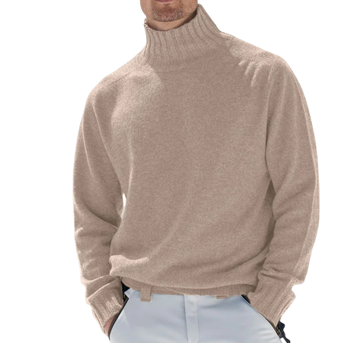 Men's Soft Knit Roll Neck Jumper – Kaius in Khaki, front view