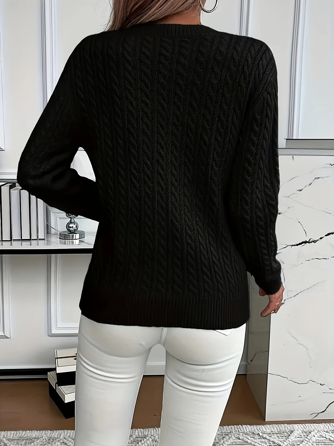 Women's cable knit jumper Rosalina in Black – back view