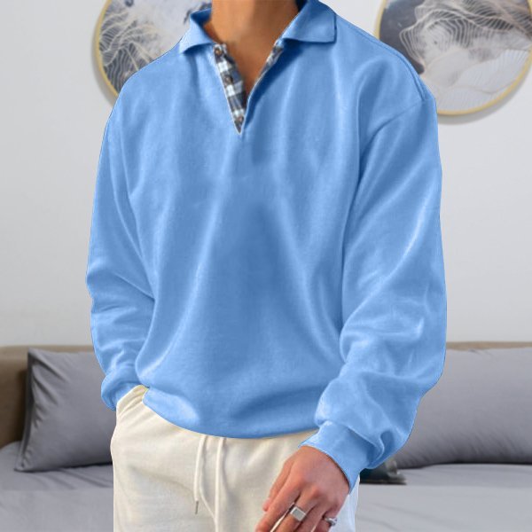 Men's Polo Collar Jumper – Elian in Light Blue, front view