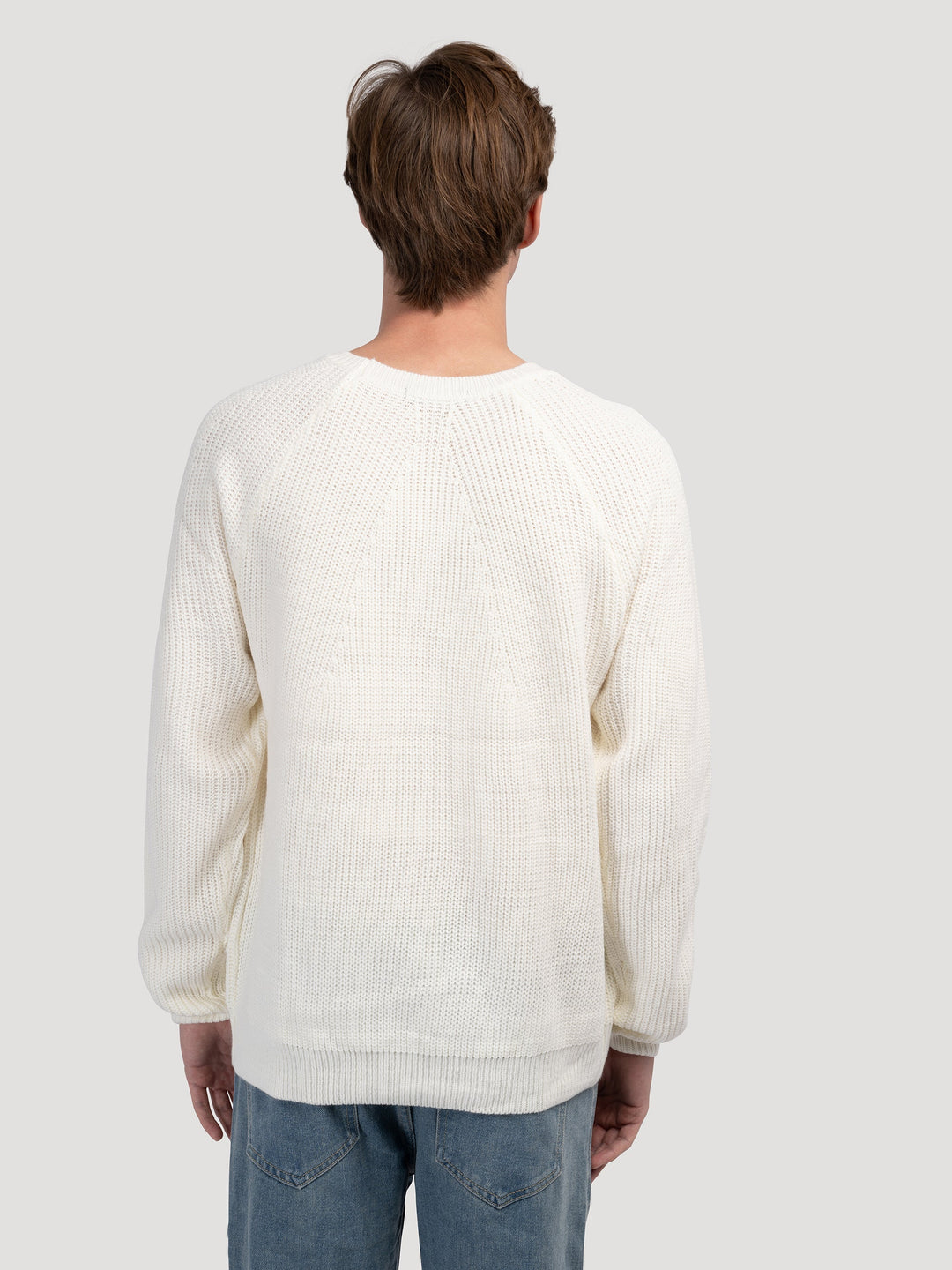 Men's Chunky Ribbed Crew Neck Jumper – Viktor in Off-White, back view