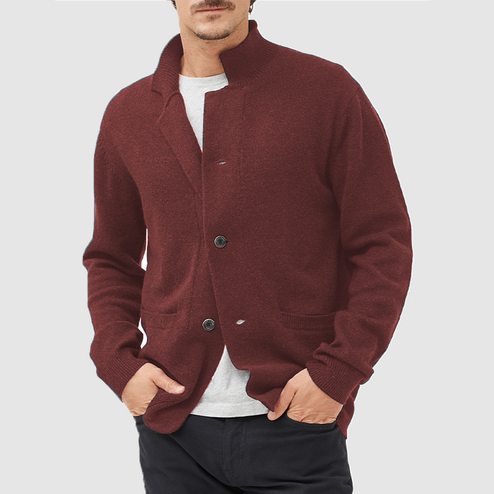 Men's Knitted Blazer Cardigan – Brevin in Burgundy, front view