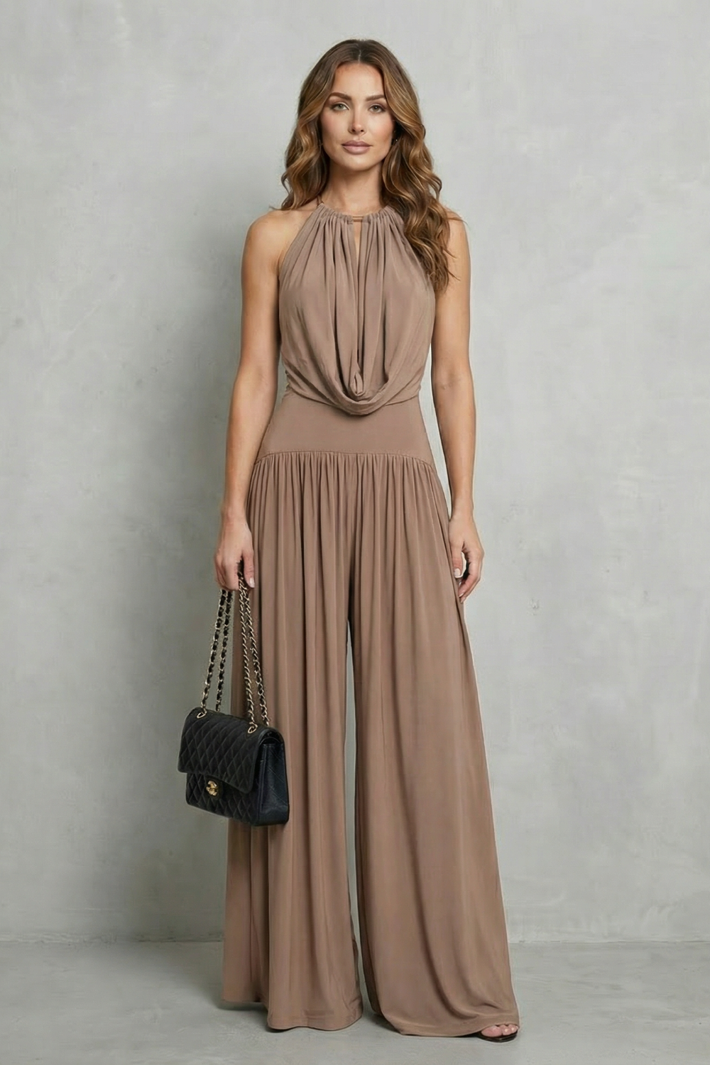 Women's Halter Cowl Top and Wide Leg Trouser Set - Brienelle