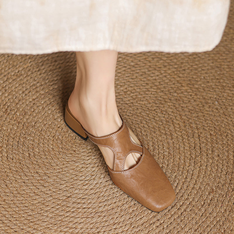 Women's Leather Block Heel Mules – Dessa