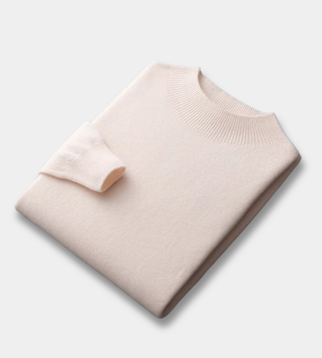 Men's cream soft knit mock neck jumper – folded