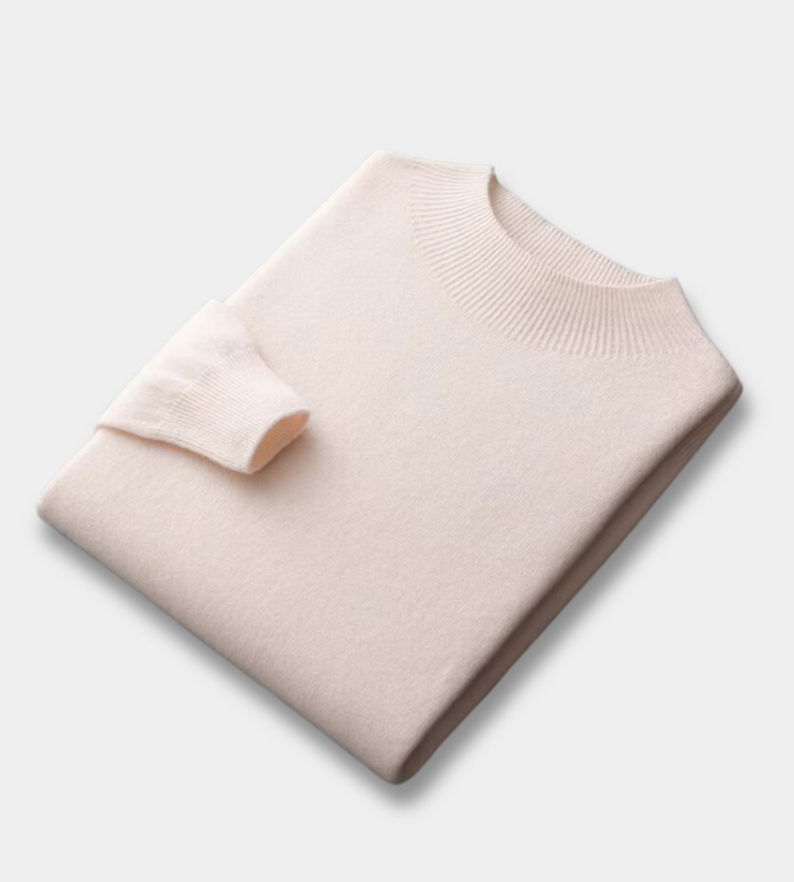 Men's cream soft knit mock neck jumper – folded