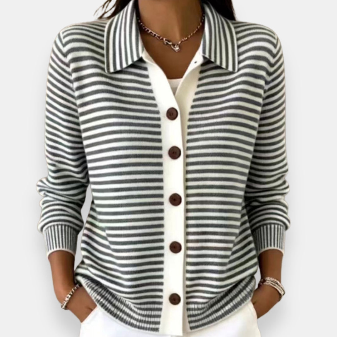 Women's Striped Collared Button Cardigan – Nola