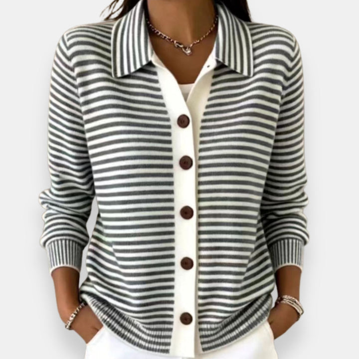 Women's Striped Collared Button Cardigan – Nola