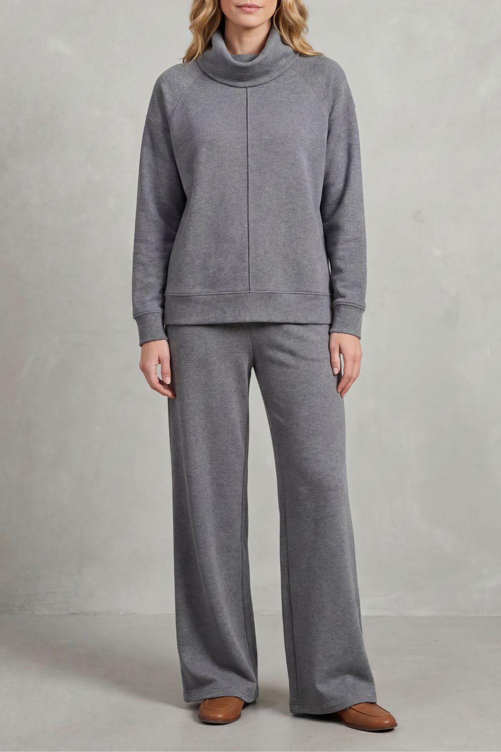 Women's Draped Turtleneck and Wide-Leg Trouser Set - Esmerelle