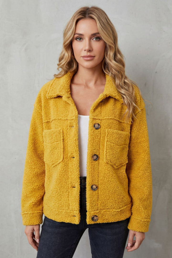Women's Textured Fleece Button-Up Jacket – Una