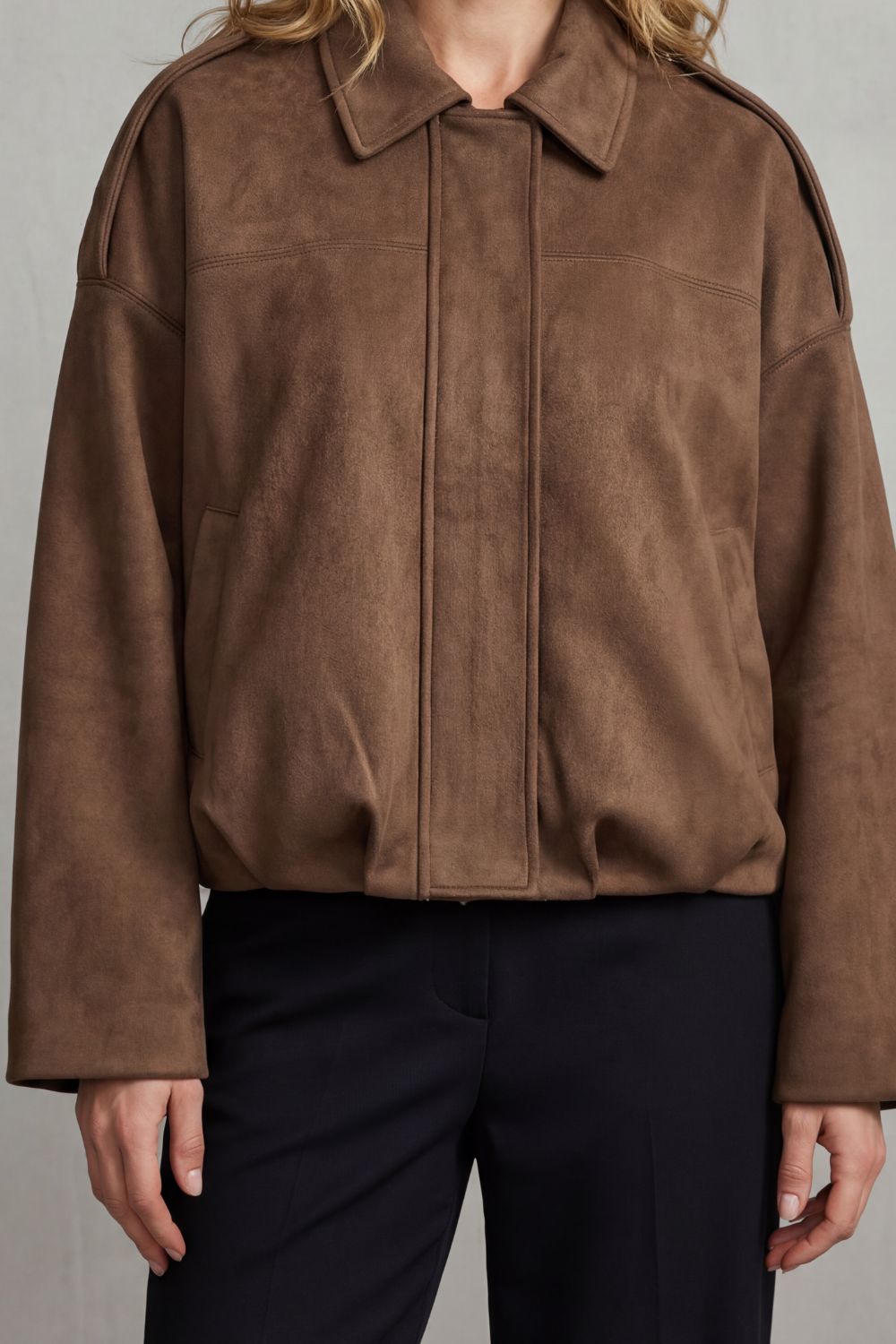 Women's Sculpted Volume Suede Bomber Jacket – Vesper