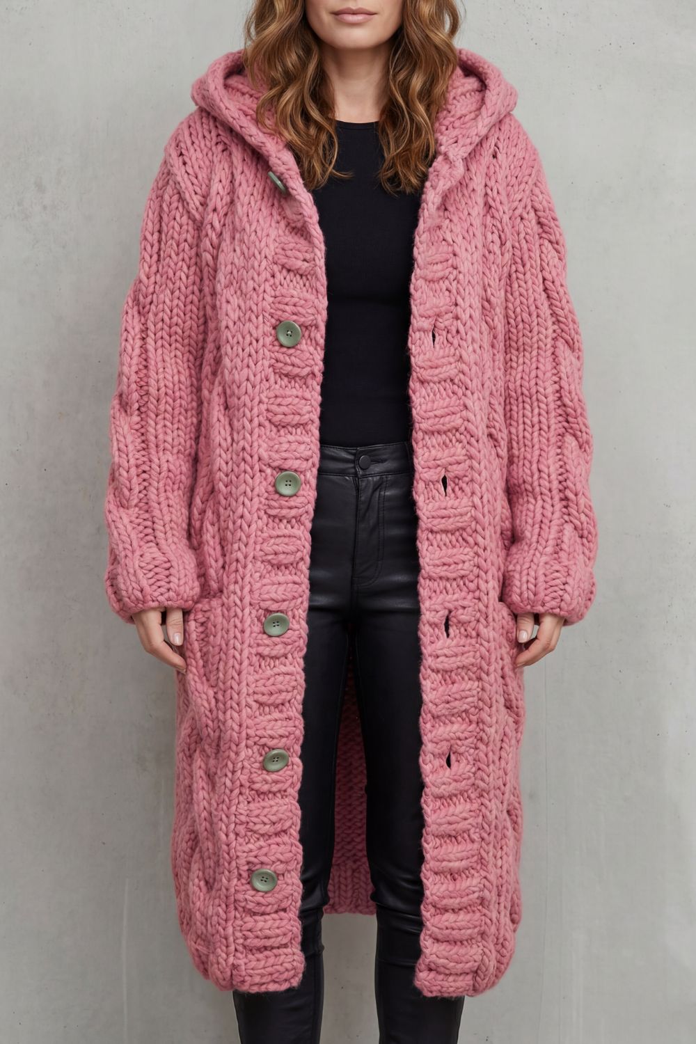Women's Oversized Hooded Cable Knit Cardigan Coat – Primrose