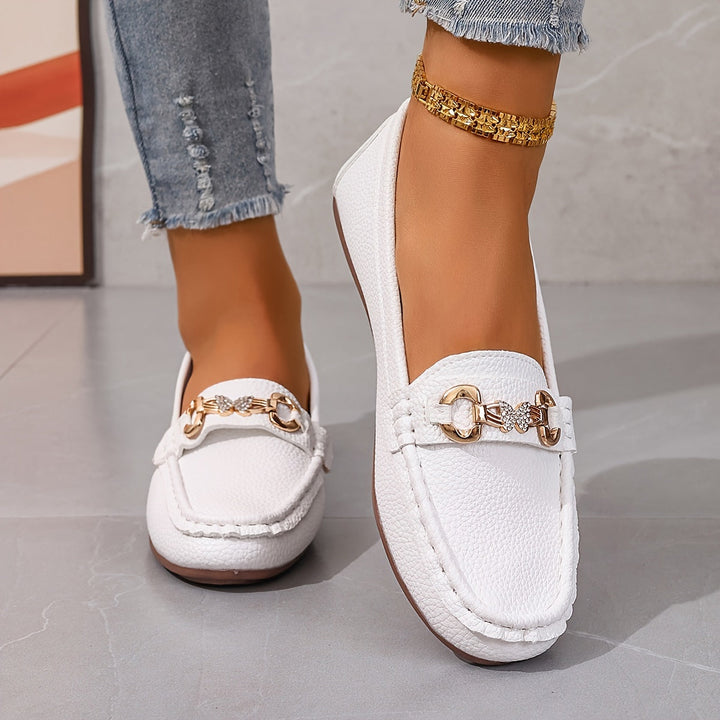 Women's flat loafers Bettina in White – worn front view