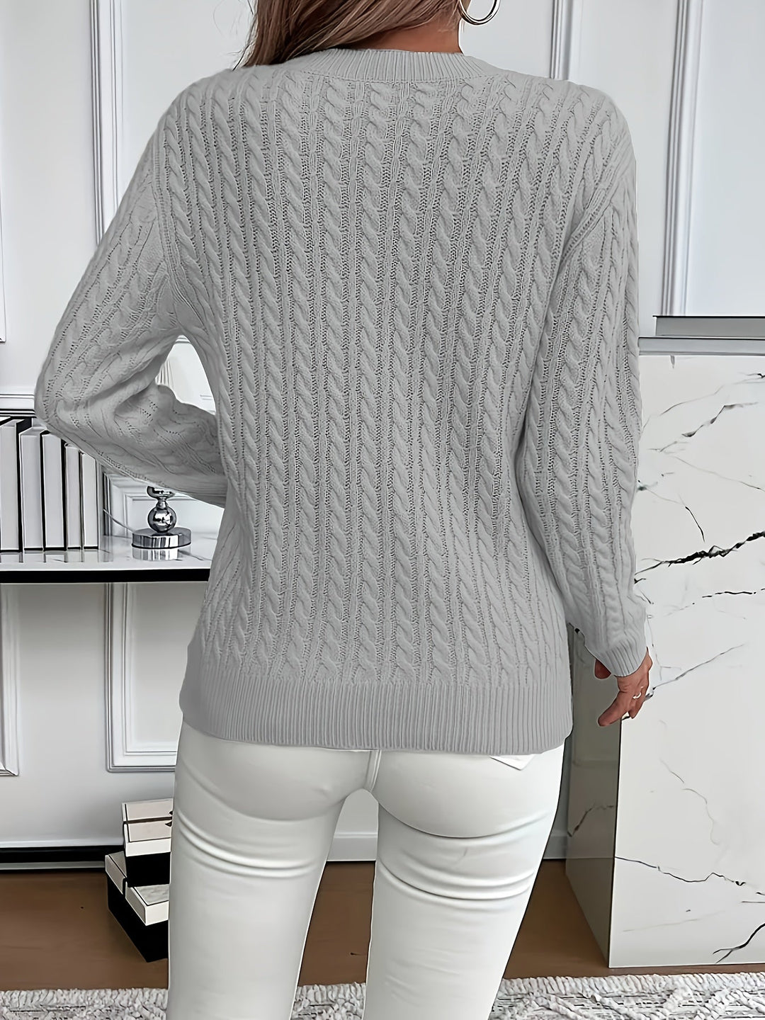 Women's cable knit jumper Rosalina in Grey – back view