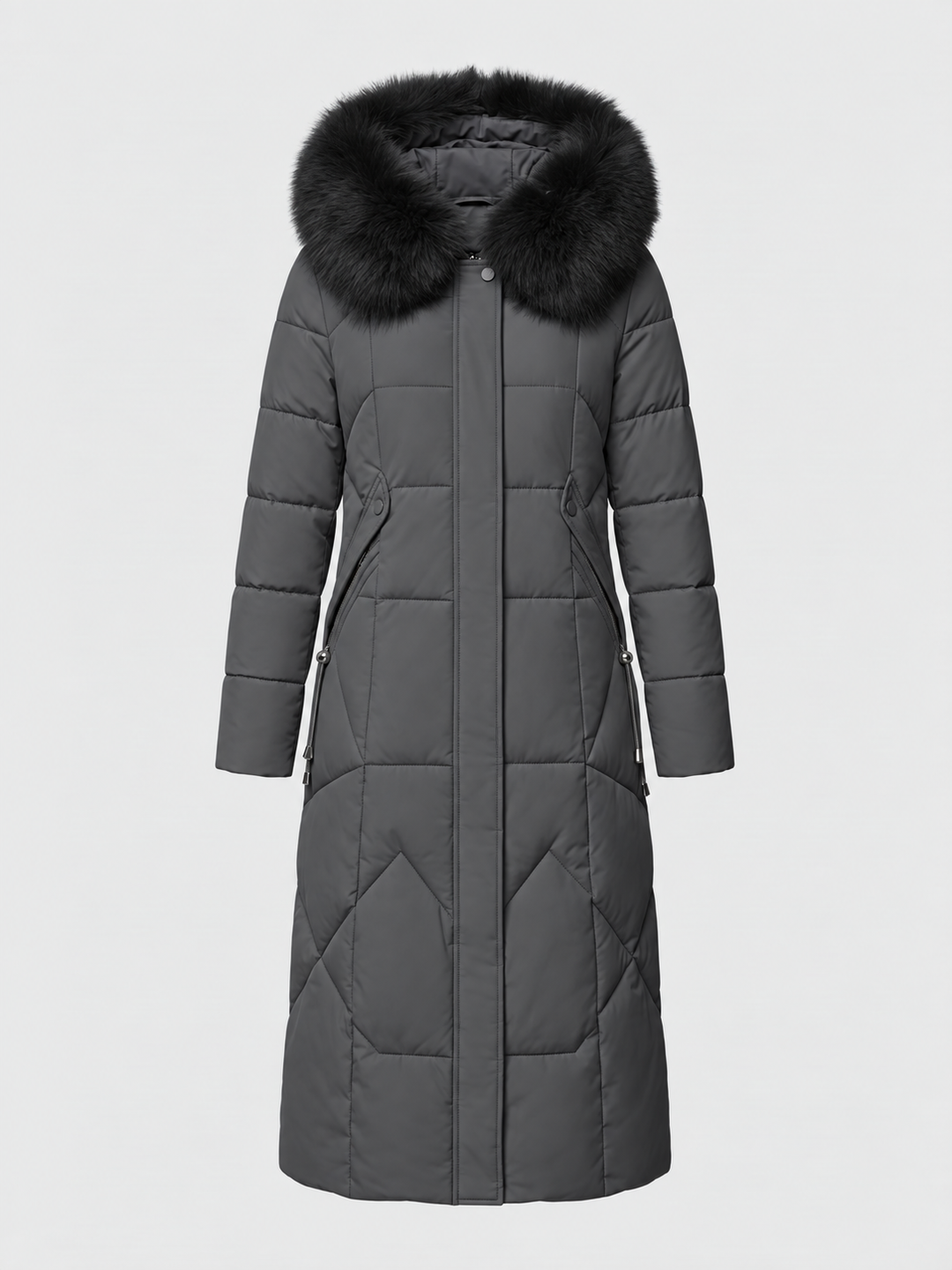 Halesworth women's long puffer coat in Grey – front view