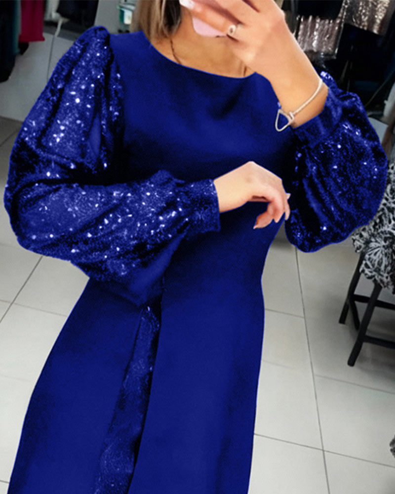 Liliana - Elegant Dress with Puff Sleeves and Patchwork Details