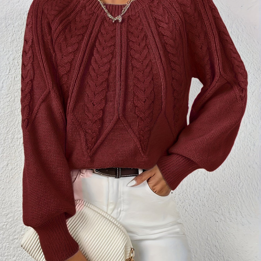 Women's cable knit jumper Ulla in Burgundy – front view