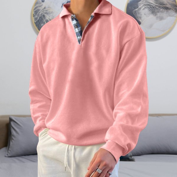 Men's Polo Collar Jumper – Elian in Pink, front view