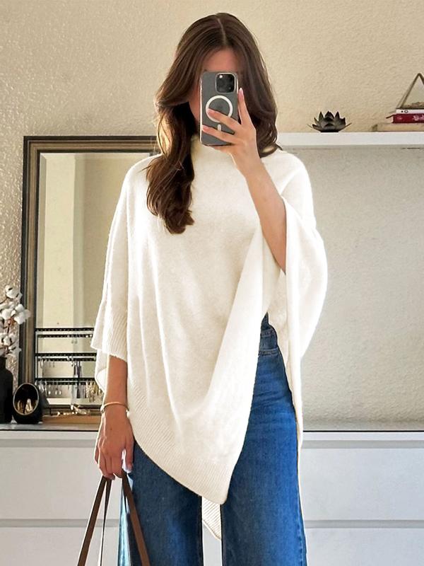 Women's Soft Knit Poncho Cape with Asymmetric Hem – Abersoch – Ivory – front view