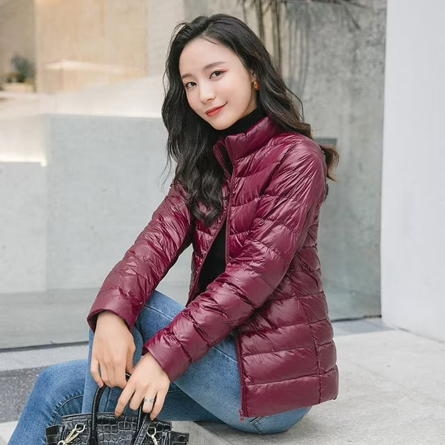 Marlborough women's quilted puffer jacket in Burgundy – side view