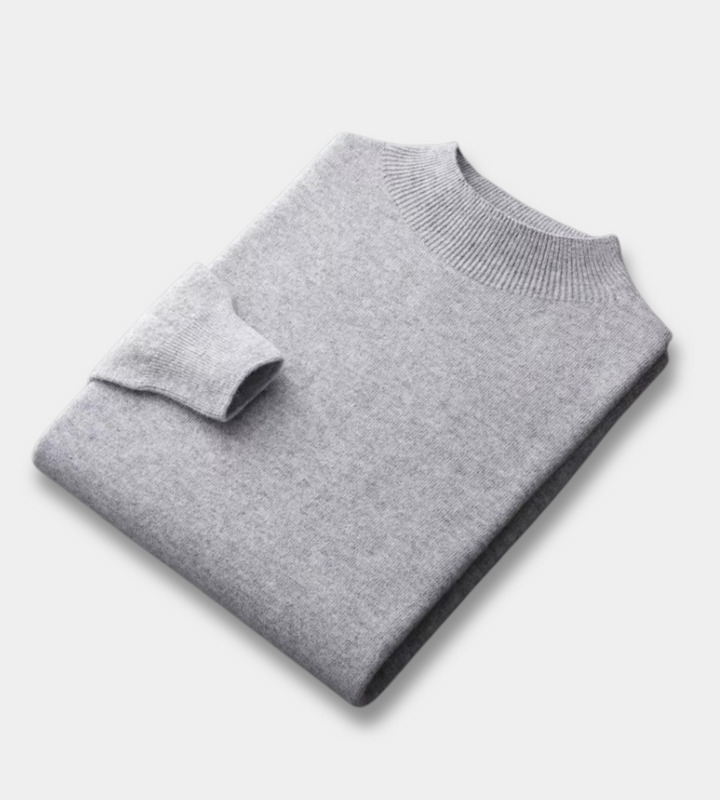 Men's light grey soft knit mock neck jumper – folded