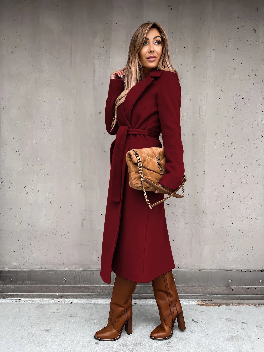 Women's belted wrap coat Lettie in Red – front view