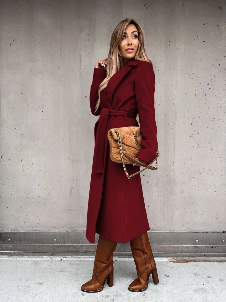 Women's belted wrap coat Lettie in Red – front view