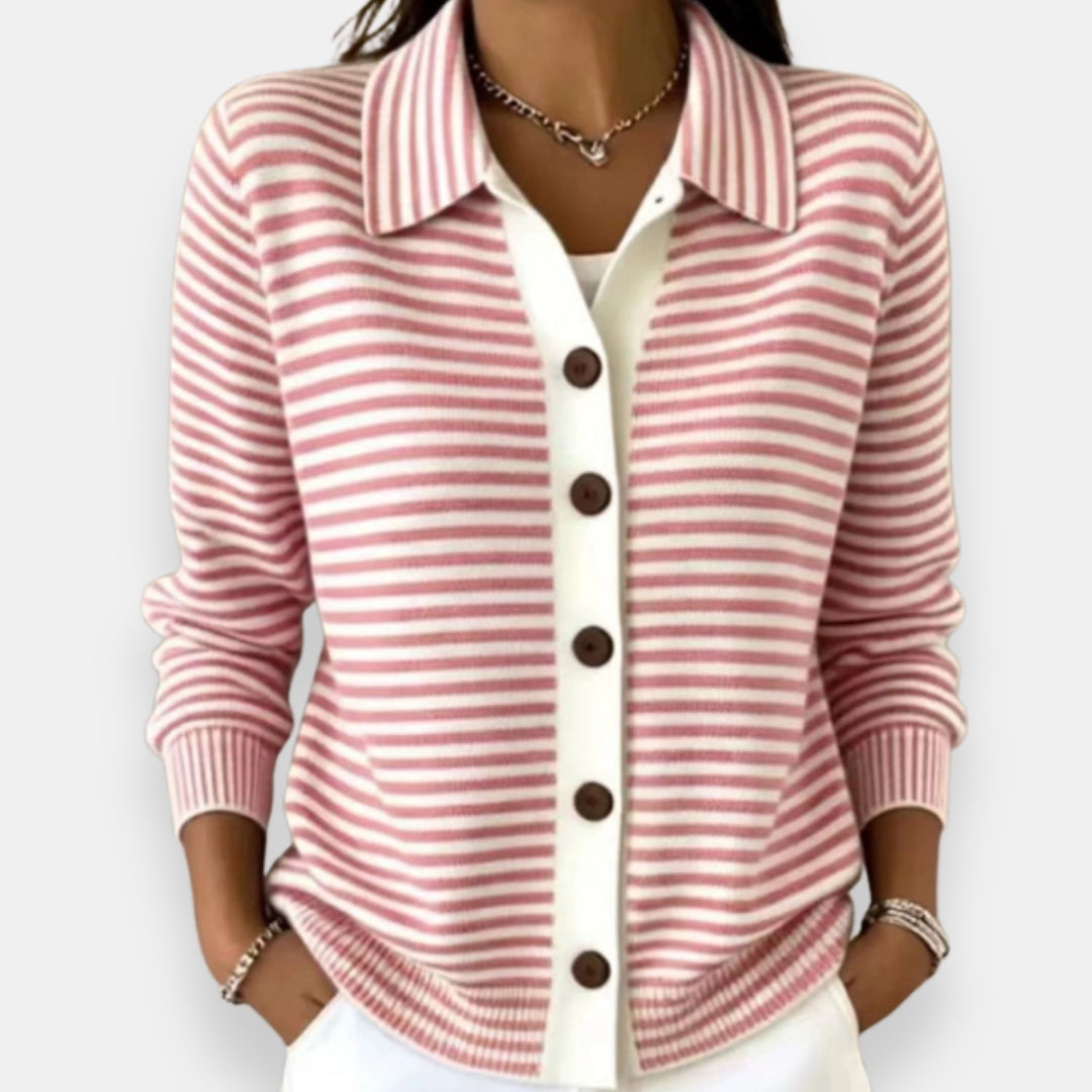 Women's Striped Collared Button Cardigan – Nola