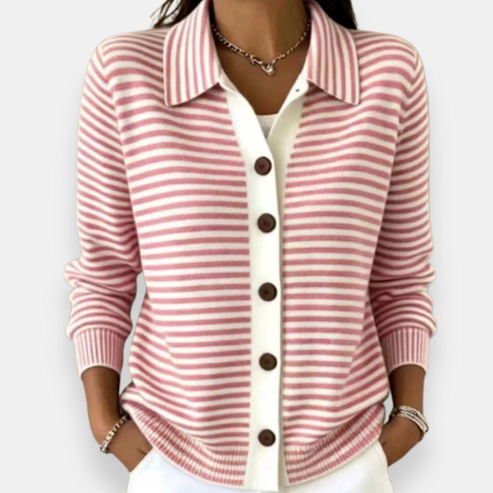 Women's Striped Collared Button Cardigan – Nola