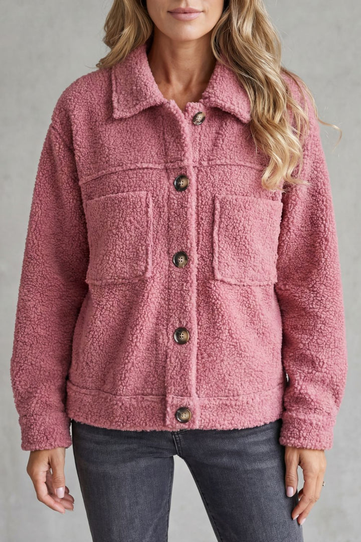 Women's Textured Fleece Button-Up Jacket – Una