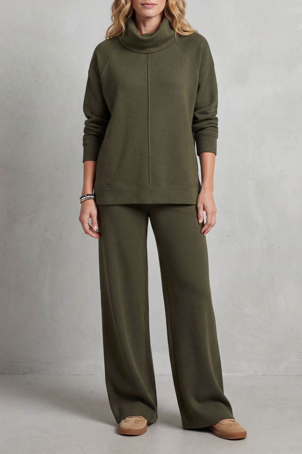Women's Draped Turtleneck and Wide-Leg Trouser Set - Esmerelle