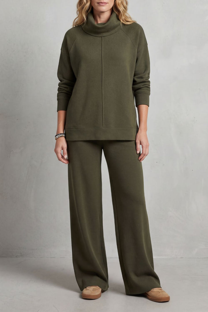 Women's Draped Turtleneck and Wide-Leg Trouser Set - Esmerelle