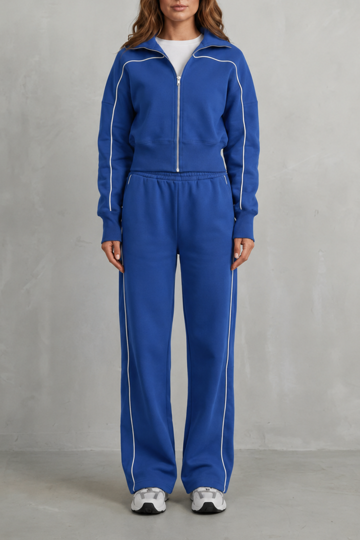 Women's Zip-Up Cardigan and Wide-Leg Trouser Co-ord Set - Fenolise