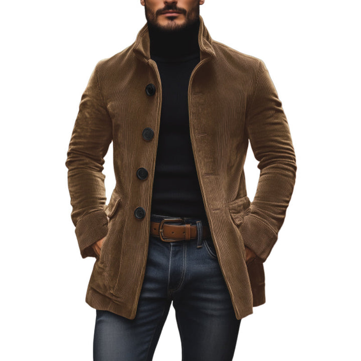 Men's corduroy coat Dorrington in Brown – single-breasted style, front view