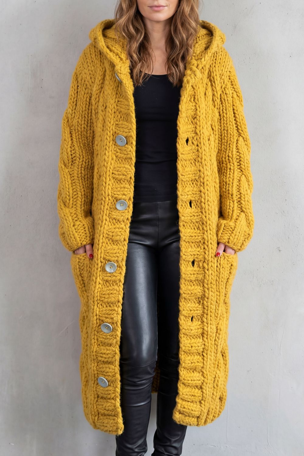 Women's Oversized Hooded Cable Knit Cardigan Coat – Primrose