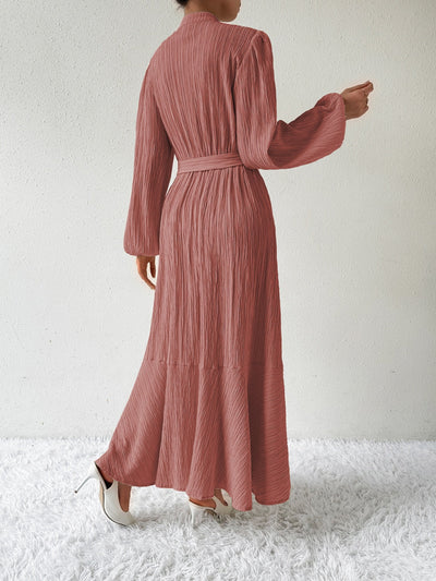 Women's Maxi Dress Button-Front Balloon Sleeve Belted