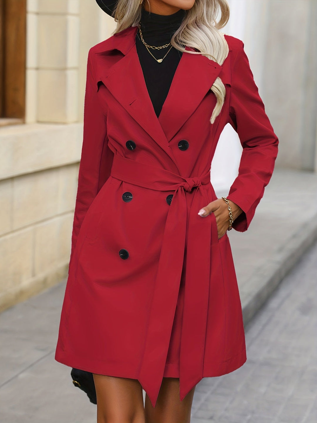 Women's trench coat Zadie in Geva Red – belted front view
